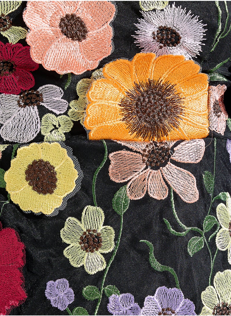 Floral Appliqué Mini Dress
