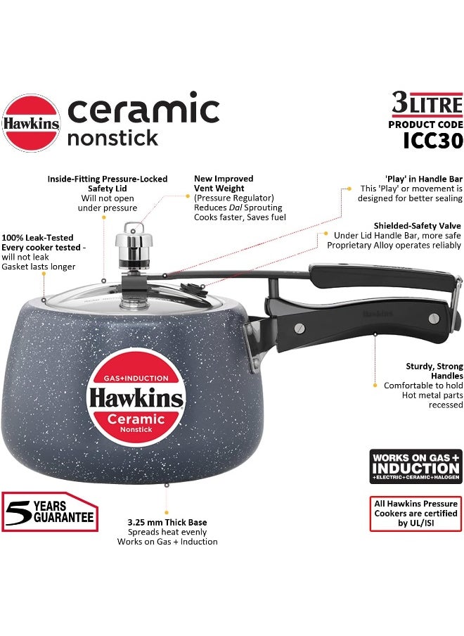 Hawkins Ceramic NS Pressure Cooker 3 Ltr Ind.