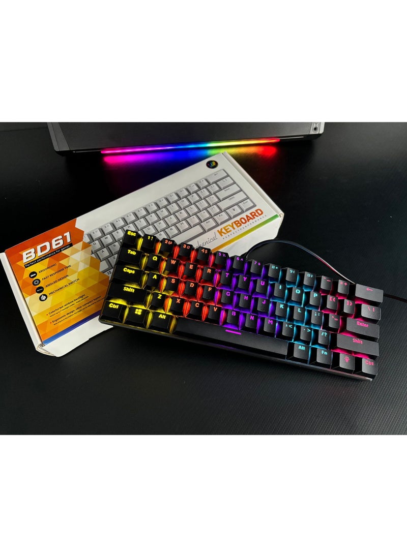 Mechanical Gaming Keyboard, BD61 Compact RGB Backlit Keyboard, Hot-Swappable Switches, USB Wired Connection, 17 Lighting Effects, Esports Keyboard