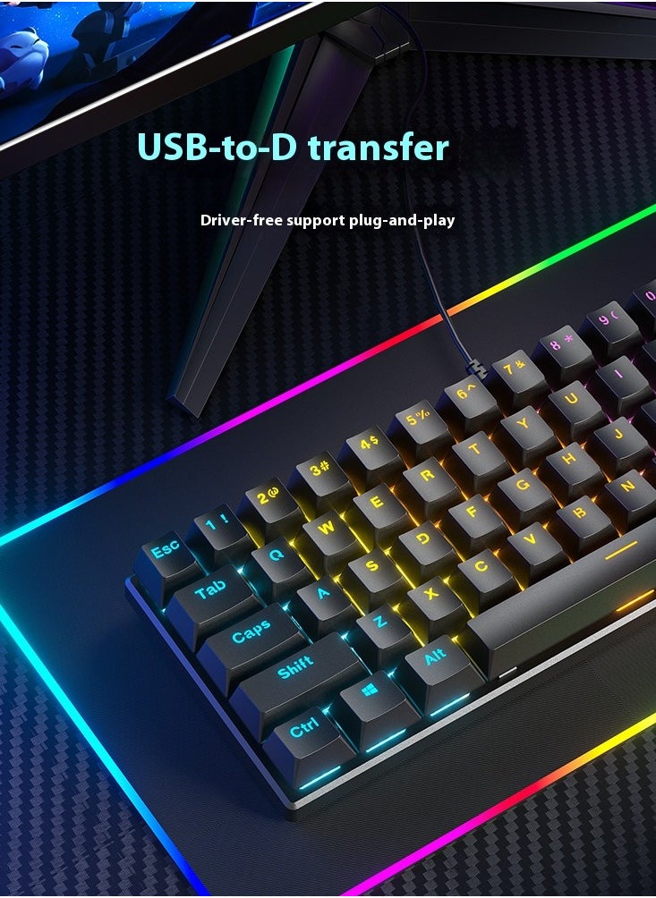 Mechanical Gaming Keyboard, BD61 Compact RGB Backlit Keyboard, Hot-Swappable Switches, USB Wired Connection, 17 Lighting Effects, Esports Keyboard