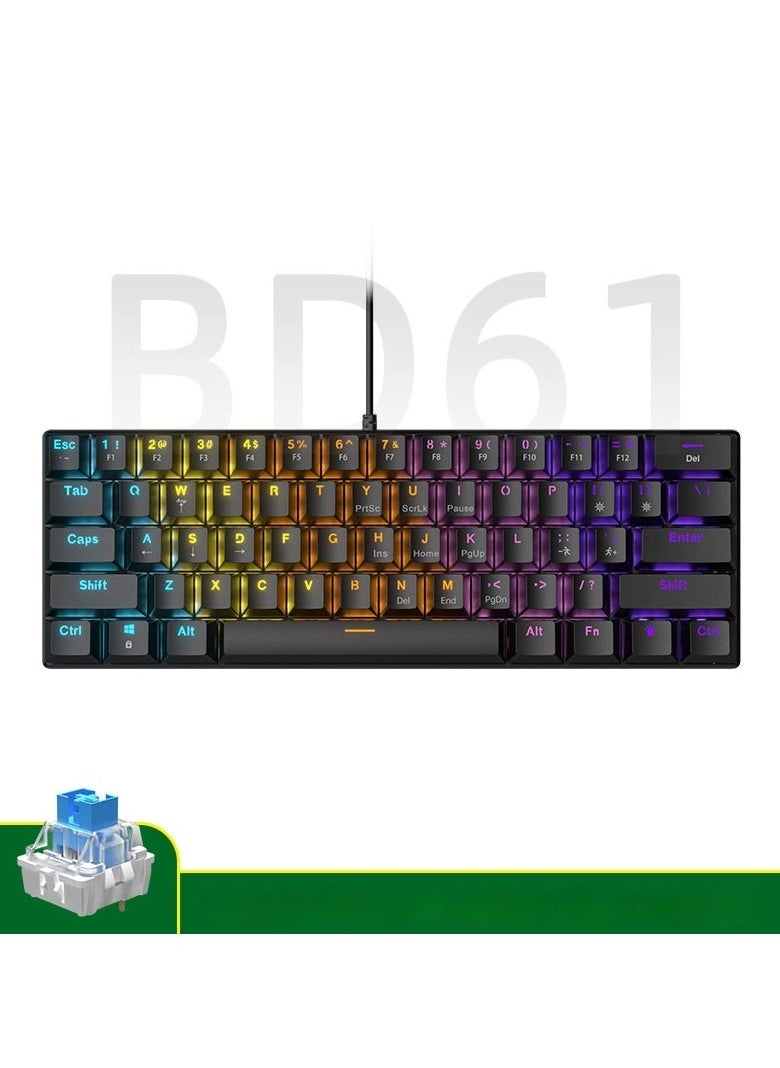 Mechanical Gaming Keyboard, BD61 Compact RGB Backlit Keyboard, Hot-Swappable Switches, USB Wired Connection, 17 Lighting Effects, Esports Keyboard