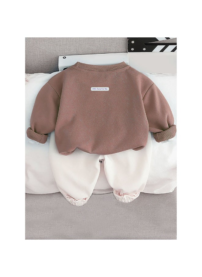 Brown 3D Cap Design 2 Pcs Track Suit Set For Toddlers And Kids