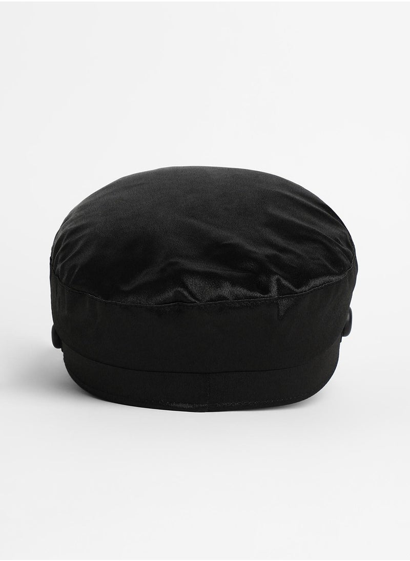 Embellished Satin Bakerboy Cap - Midnight Black