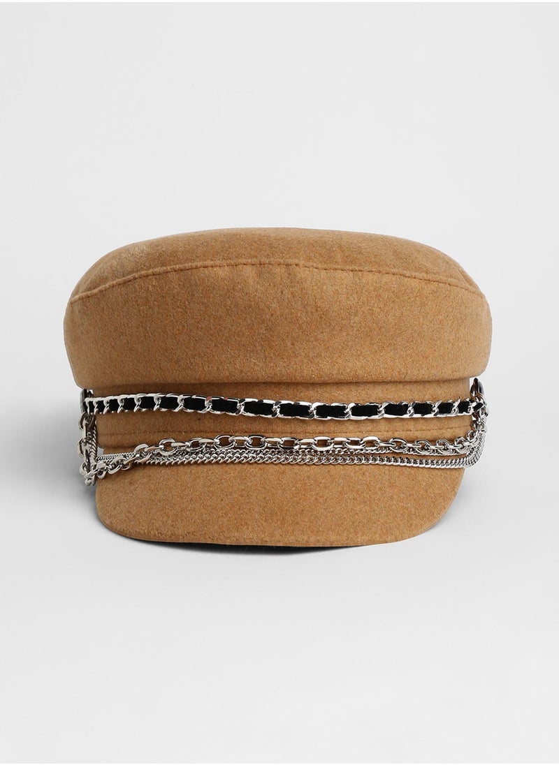 Chain-Lined Bakerboy Cap - Camel Brown