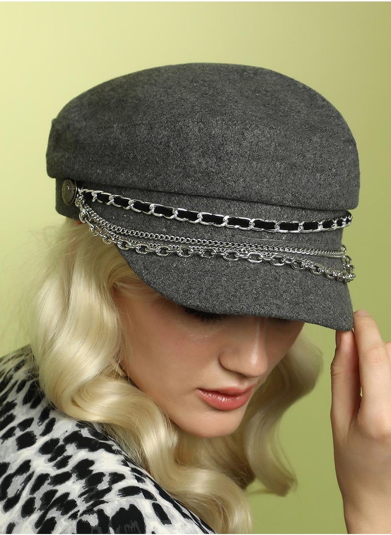 Chain-Lined Bakerboy Cap - Charcoal Grey