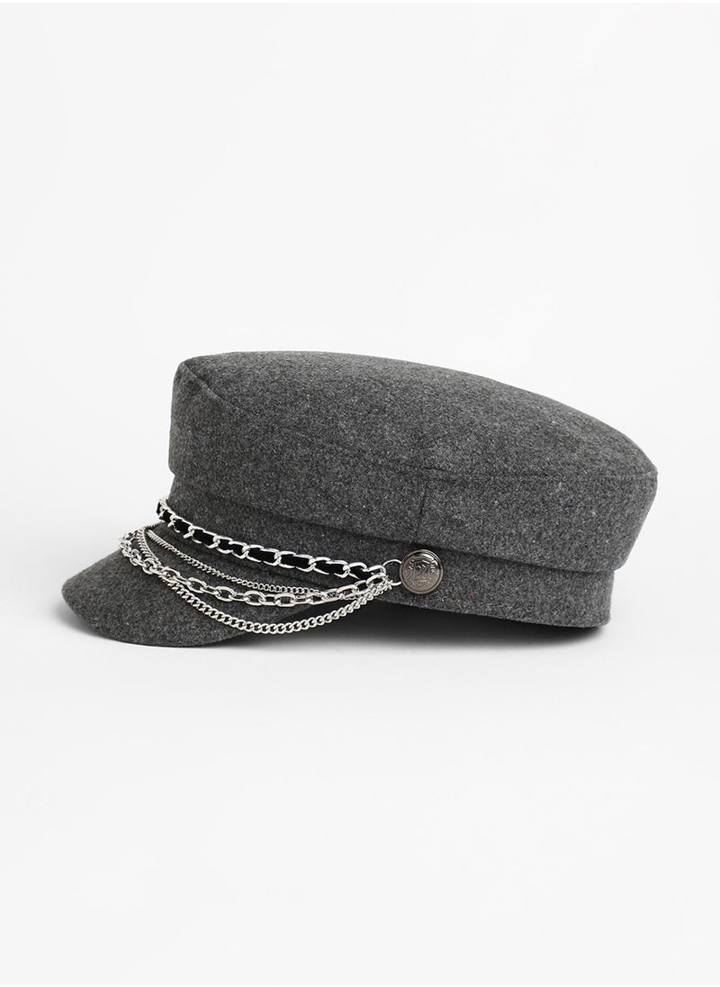 Chain-Lined Bakerboy Cap - Charcoal Grey