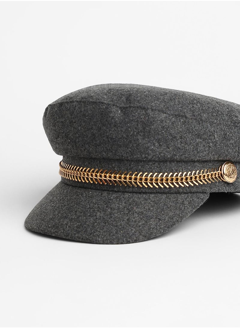 Chain-Lined Breton Cap - Charcoal Grey