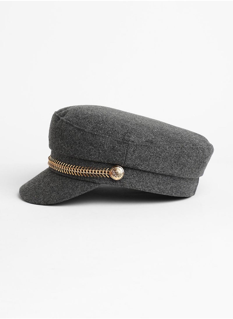 Chain-Lined Breton Cap - Charcoal Grey