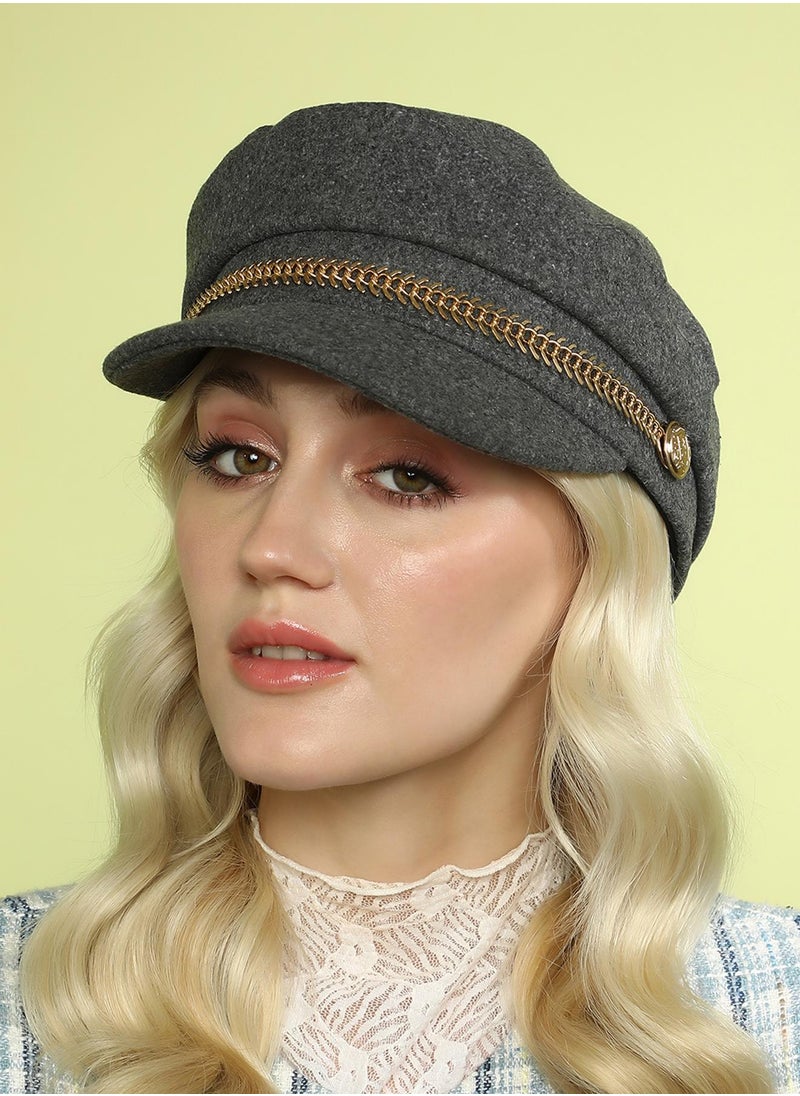 Chain-Lined Breton Cap - Charcoal Grey