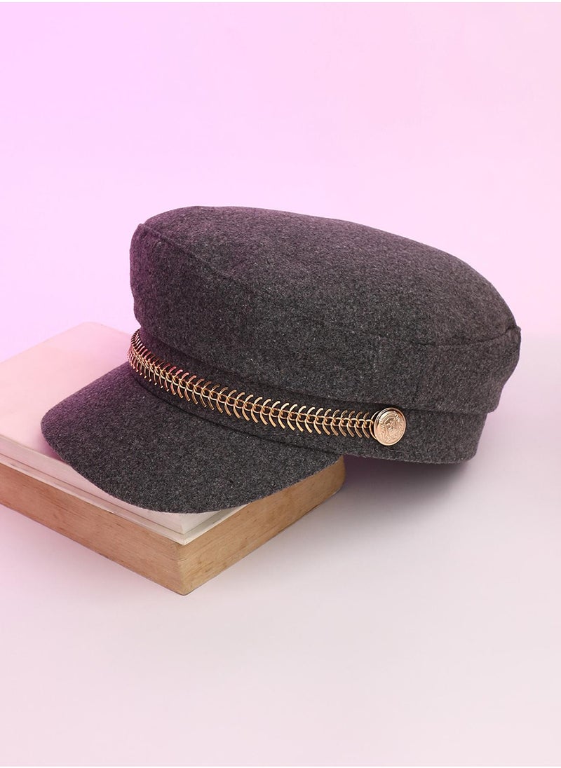Chain-Lined Breton Cap - Charcoal Grey