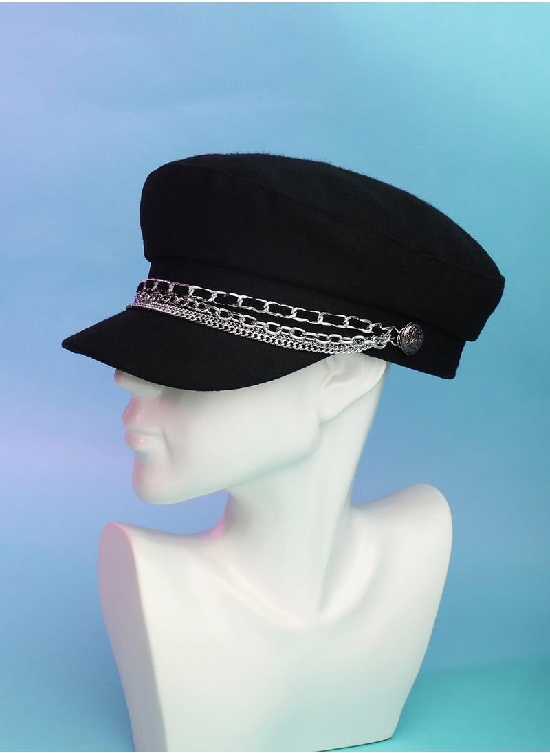Chain-Lined Bakerboy Cap - Midnight Black