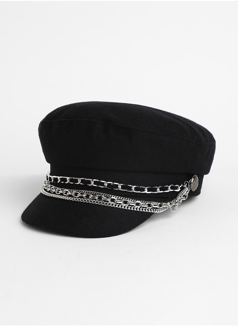Chain-Lined Bakerboy Cap - Midnight Black