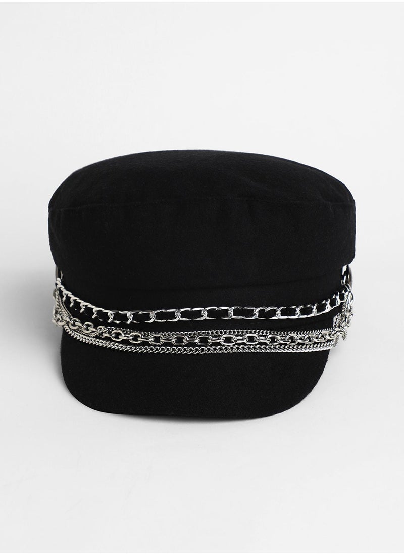 Chain-Lined Bakerboy Cap - Midnight Black