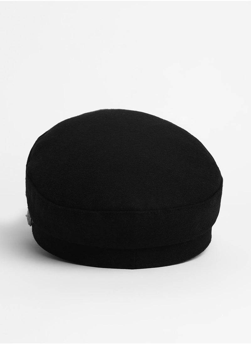 Chain-Lined Bakerboy Cap - Midnight Black