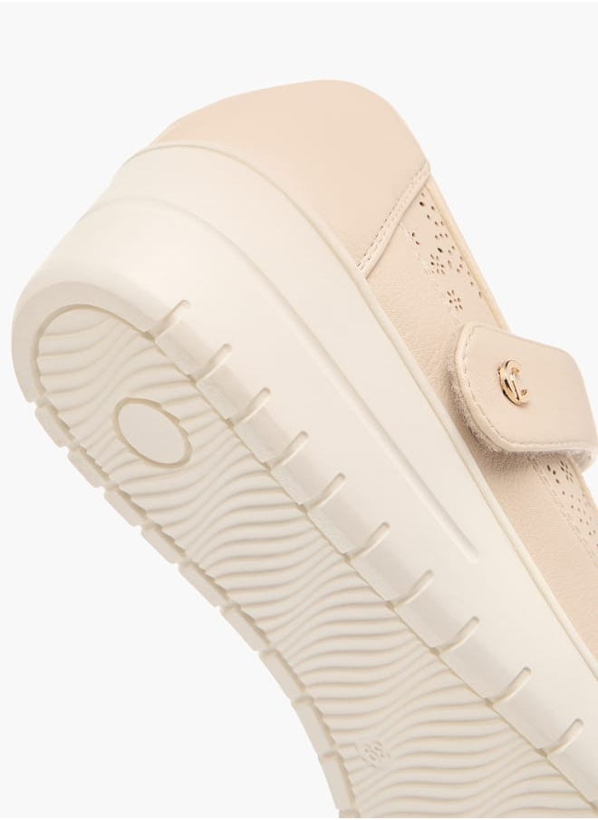 Women Laser Cut Ballerina Shoes with Hook and Loop Closure