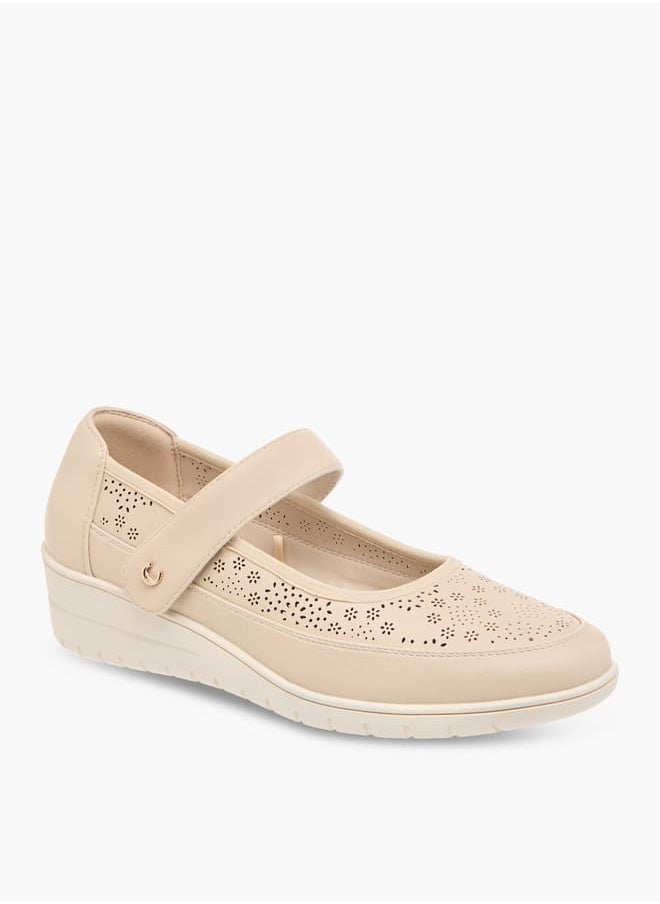 Women Laser Cut Ballerina Shoes with Hook and Loop Closure