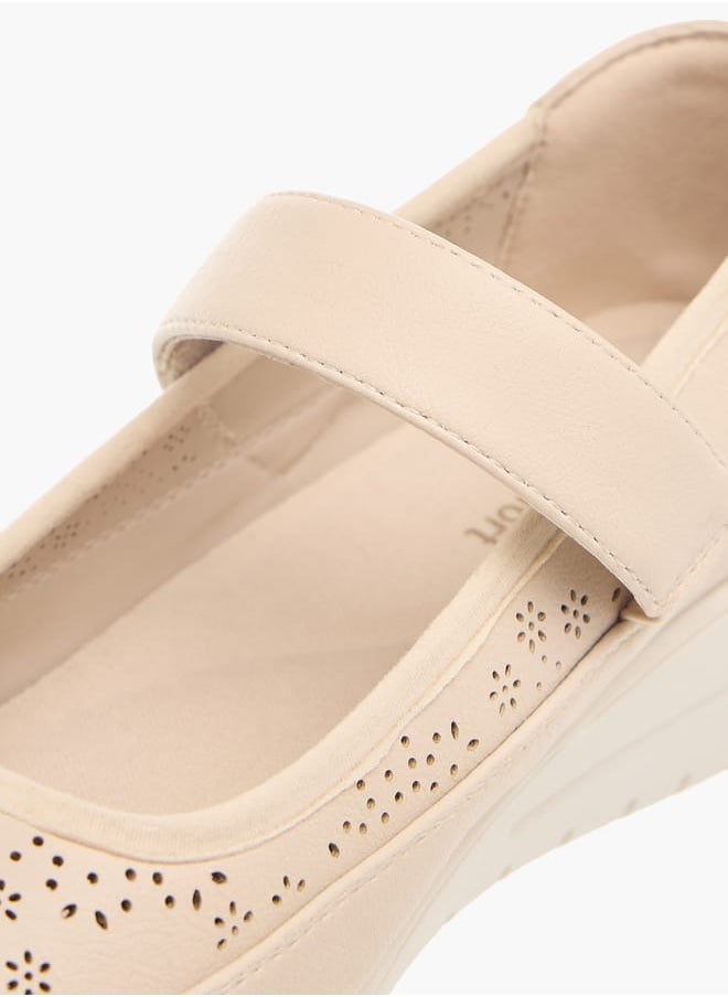 Women Laser Cut Ballerina Shoes with Hook and Loop Closure