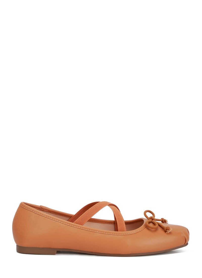 Recycled Faux Leather Ballet Flats in Tan