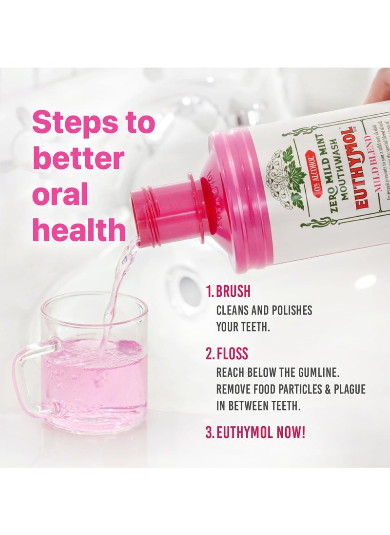 Euthymol Mouthwash ICY Mint 500ml, Contains Flouride, Alcohol-Free, Distinctive Strong Taste Flavour, Reduce Plaque Gingival Clean Healty Teeth Gums, Freshens Breath Refreshing Daily Oral Dental Care