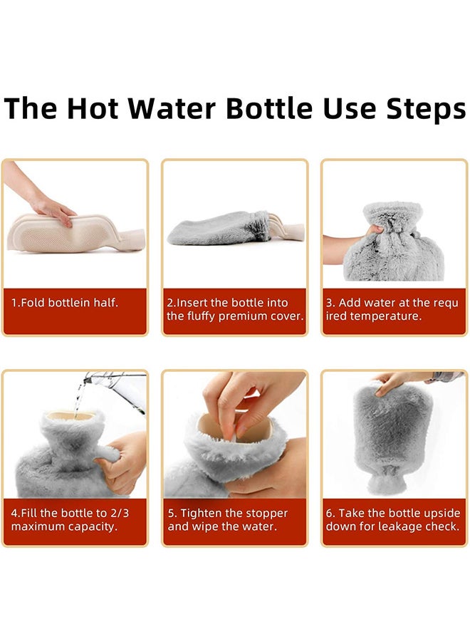 1000ML Hot Water Bottle With Soft Cover Leakproof Hot Water Bag Long Plush Warm Hand Pouch Reusable Hot Water Pouch For Women And Girl Portable Hot Water Bag For Office Home Bed