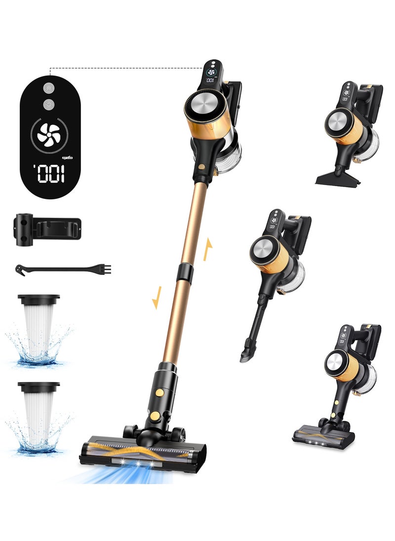 SINCHER Cordless Vacuum Cleaner, 25Kpa Powerful Suction Stick Vacuum, 45Mins Runtime Detachable Battery, 3 Power Modes & LED Display, Ideal for Home, Car, Hard Floor, Carpet, Pet Hair, Gold