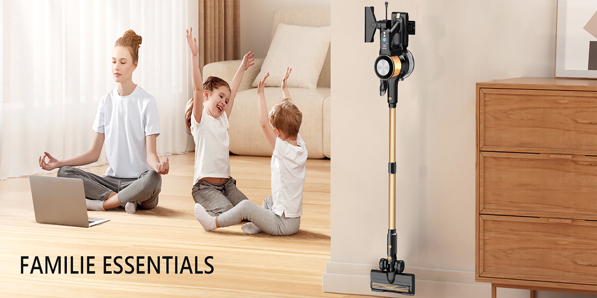 A40 Cordless Vacuum Cleaner, 25Kpa Powerful Suction Stick Vacuum, 45Mins Runtime Detachable Battery, 3 Power Modes & LED Display, Ideal for Home, Car, Hard Floor, Carpet, Pet Hair, Gold