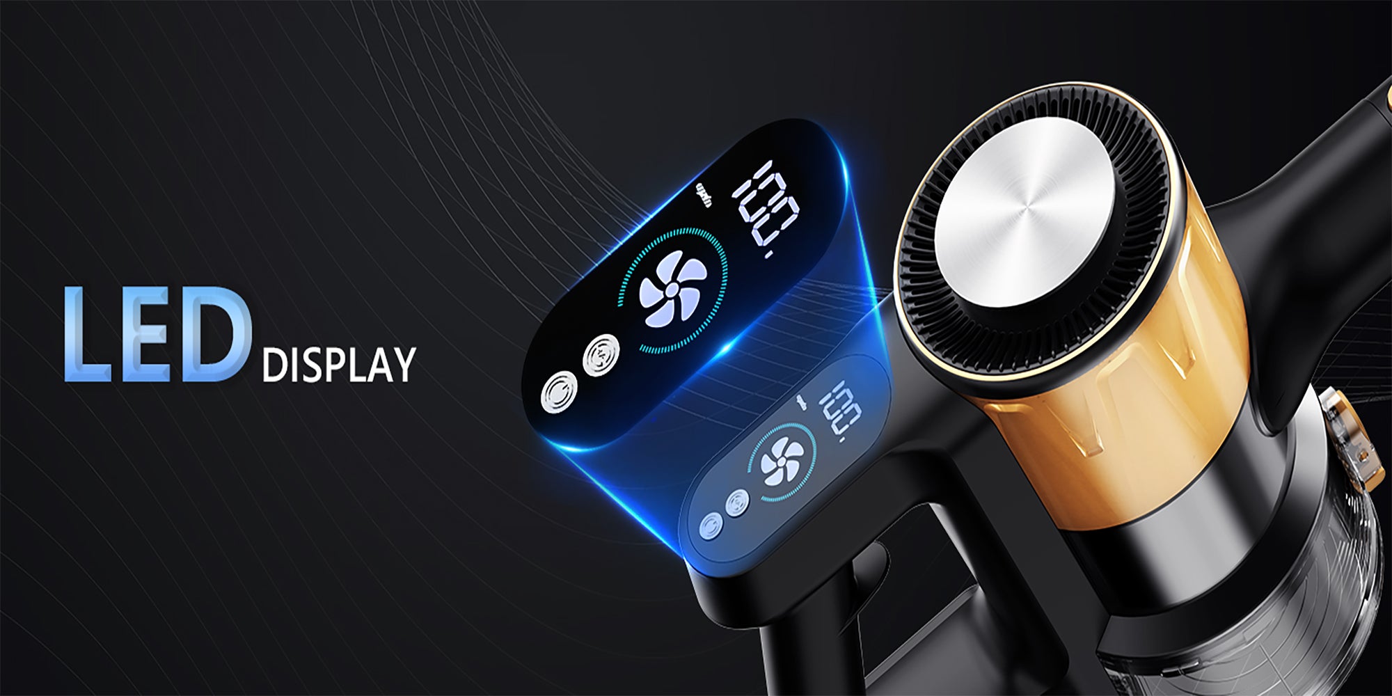 A40 Cordless Vacuum Cleaner, 25Kpa Powerful Suction Stick Vacuum, 45Mins Runtime Detachable Battery, 3 Power Modes & LED Display, Ideal for Home, Car, Hard Floor, Carpet, Pet Hair, Gold