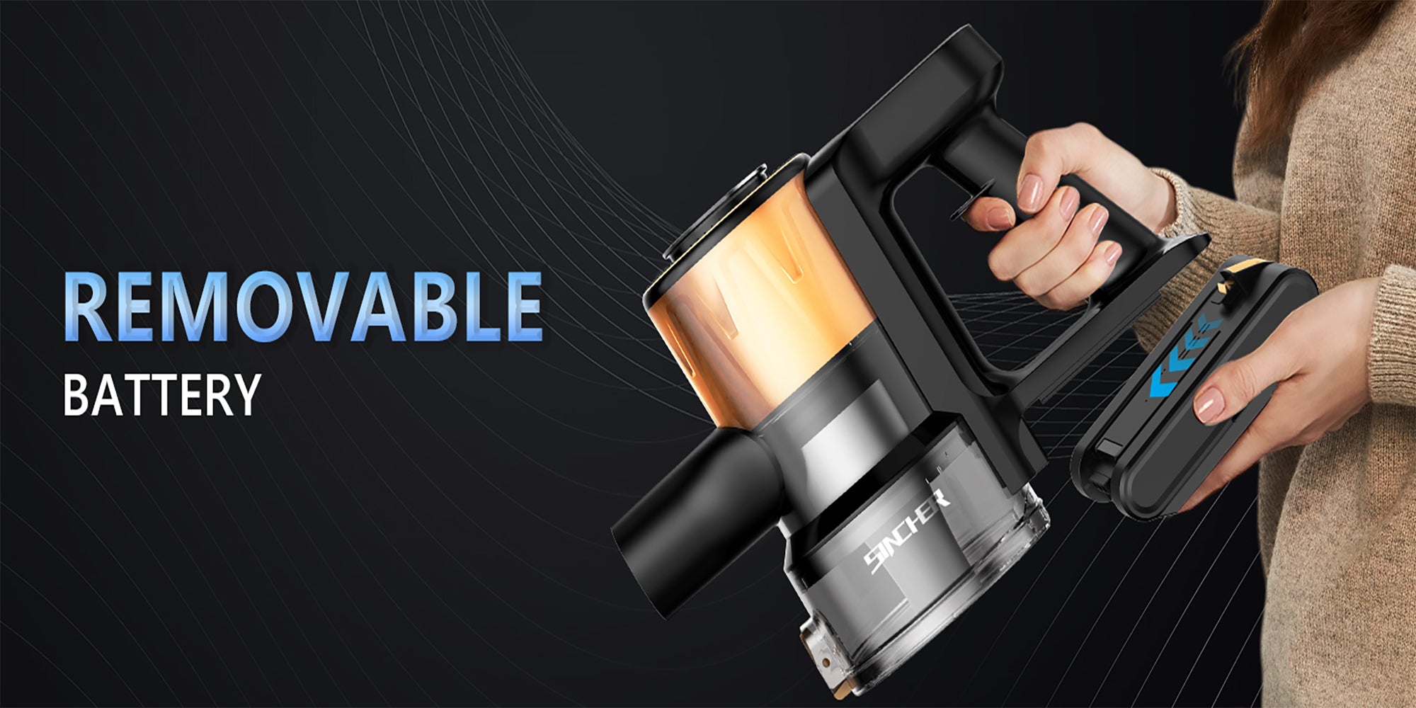 A40 Cordless Vacuum Cleaner, 25Kpa Powerful Suction Stick Vacuum, 45Mins Runtime Detachable Battery, 3 Power Modes & LED Display, Ideal for Home, Car, Hard Floor, Carpet, Pet Hair, Gold