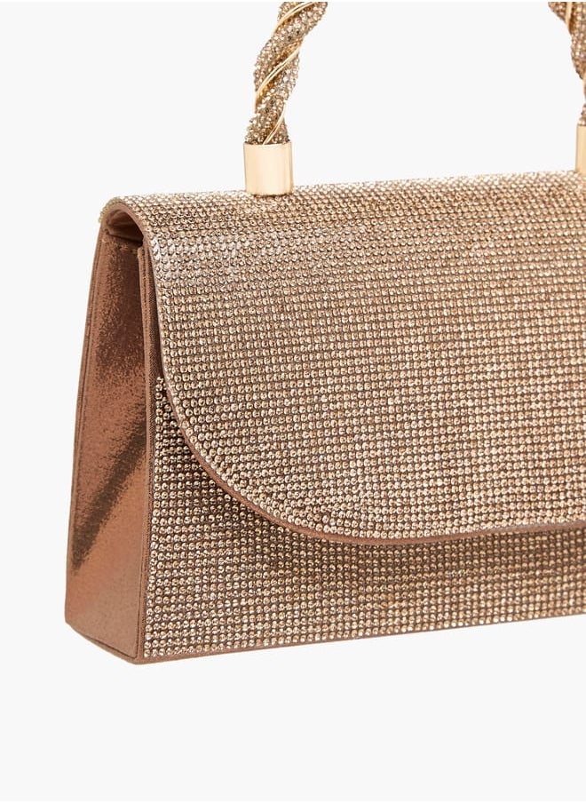 Women's Studded Satchel Bag with Handle and Chain Strap