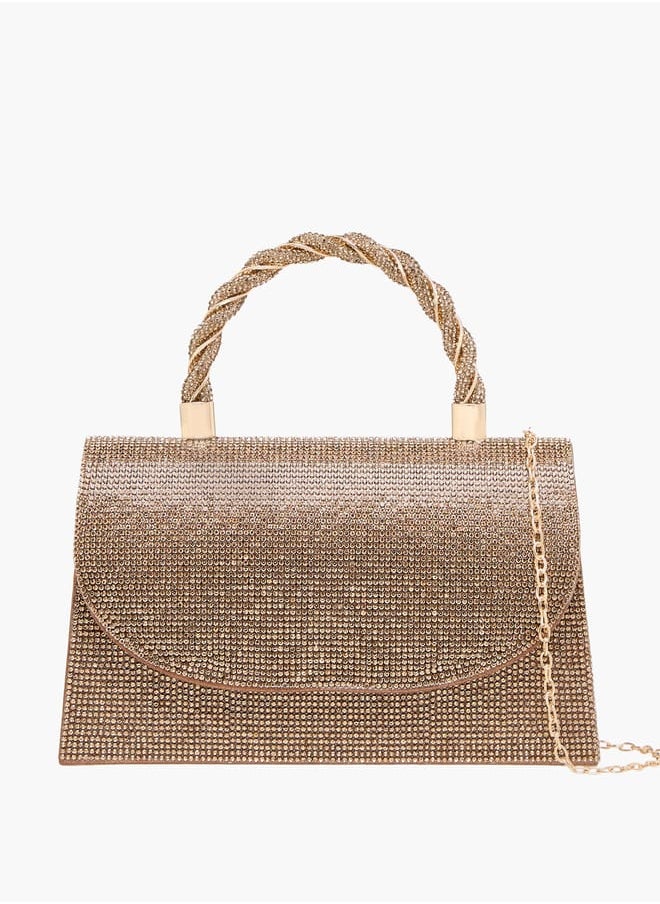 Women's Studded Satchel Bag with Handle and Chain Strap