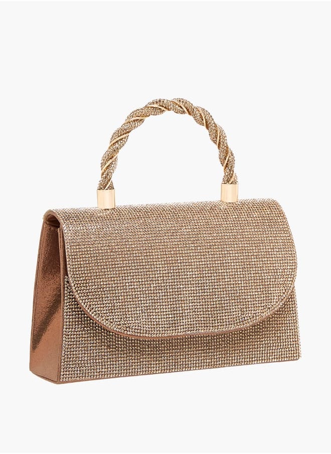 Women's Studded Satchel Bag with Handle and Chain Strap
