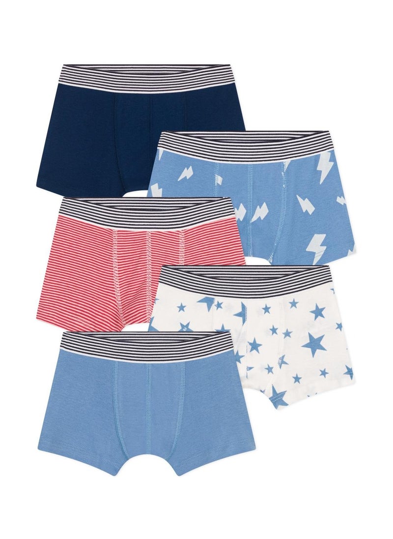 Set of 5 printed cotton boxers for children