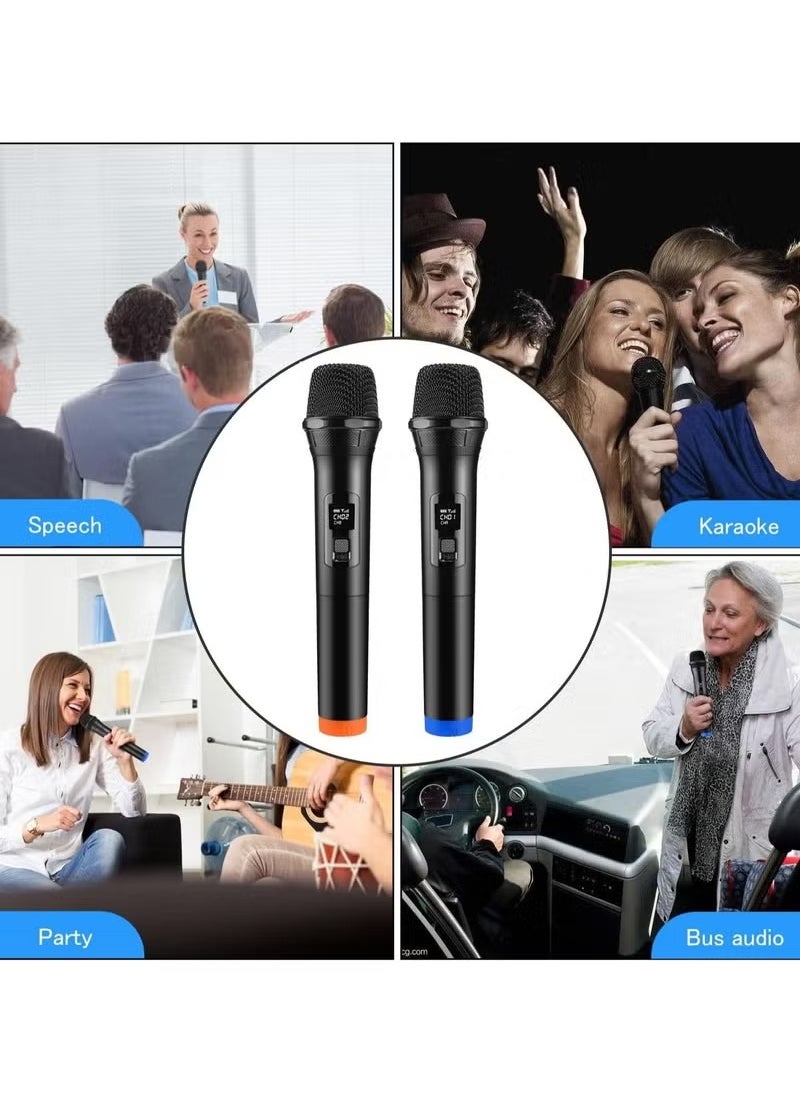 Wireless Unidirectional Microphone Handheld Mic With Receiver 1/4 Output For Conference/Weddings/Church/Stage/Party/Karaoke, (Duel Cordless) (Black)