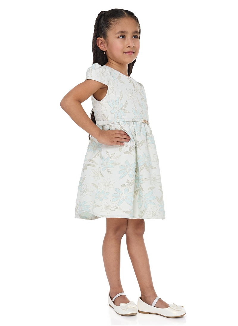 Girls Elegant Green and Gold Jacquard & Tulle Party Dress