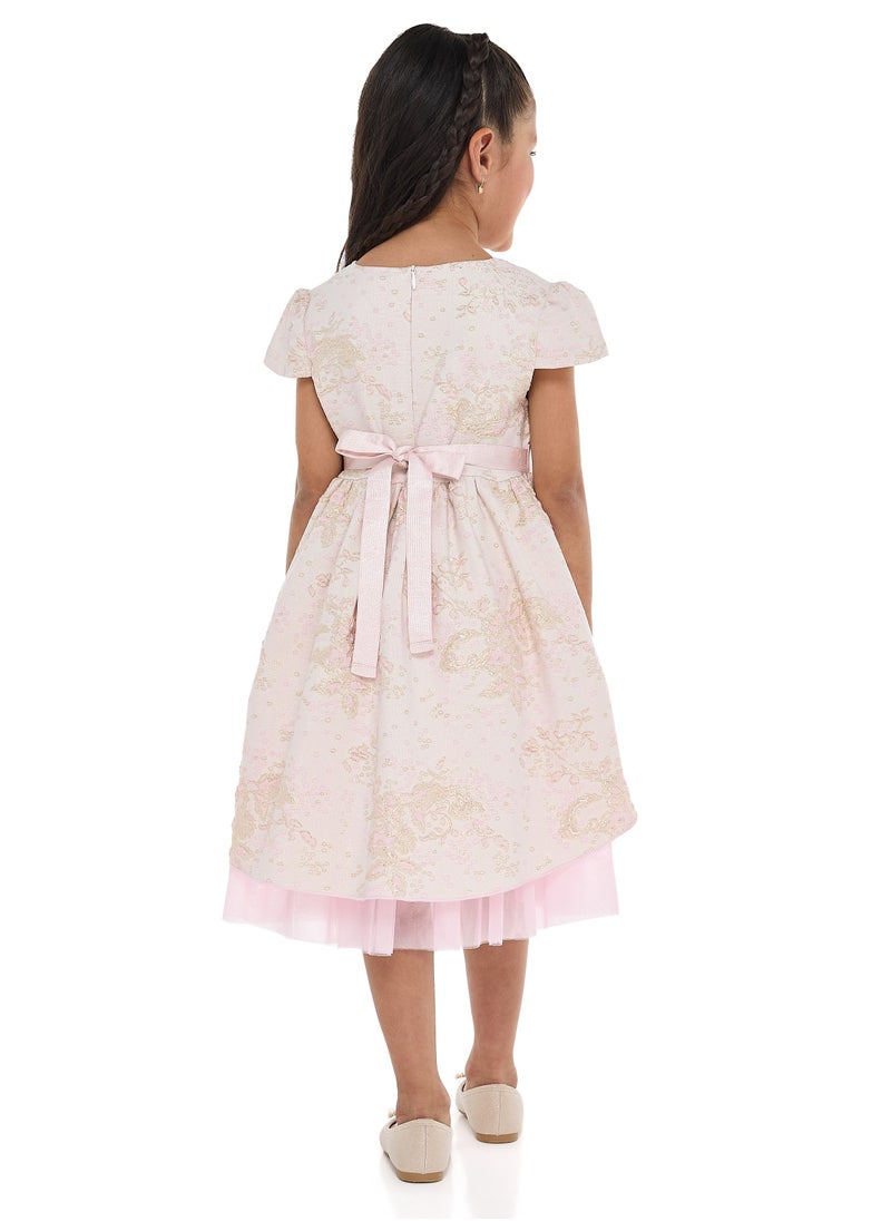 GIRLS ELEGANT LT PINK/GOLD JACQUARD & TULLE PARTY DRESS