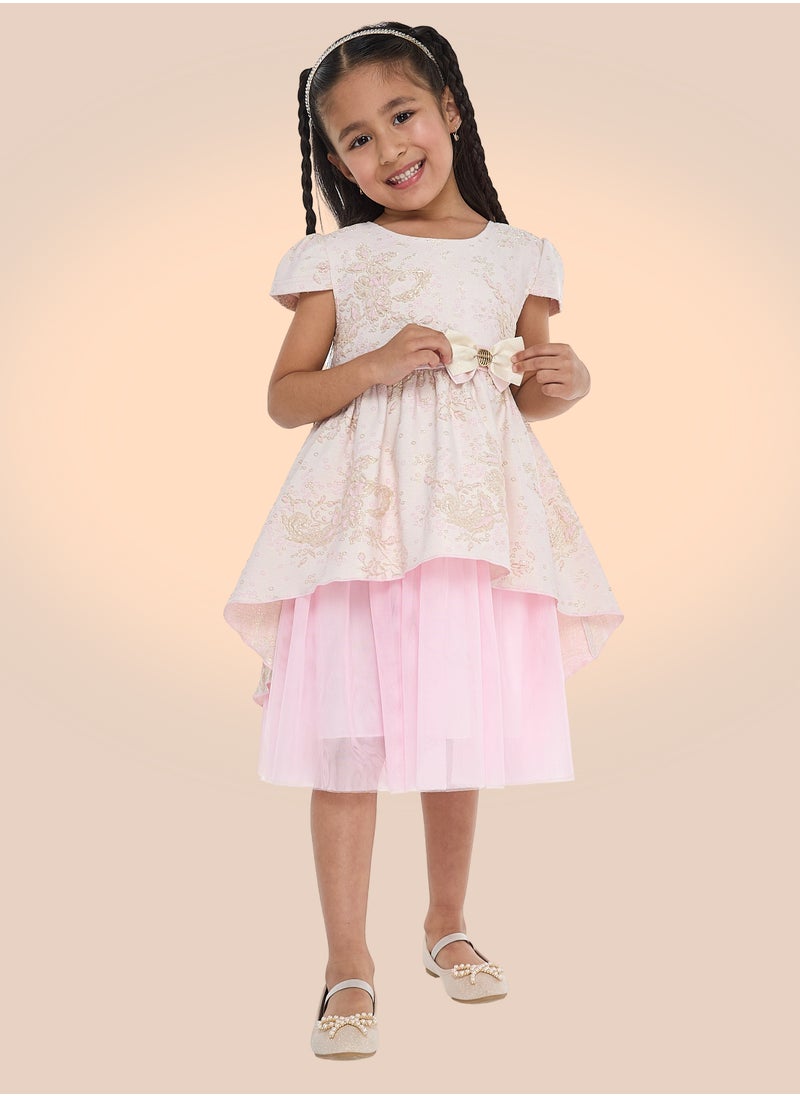 GIRLS ELEGANT LT PINK/GOLD JACQUARD & TULLE PARTY DRESS