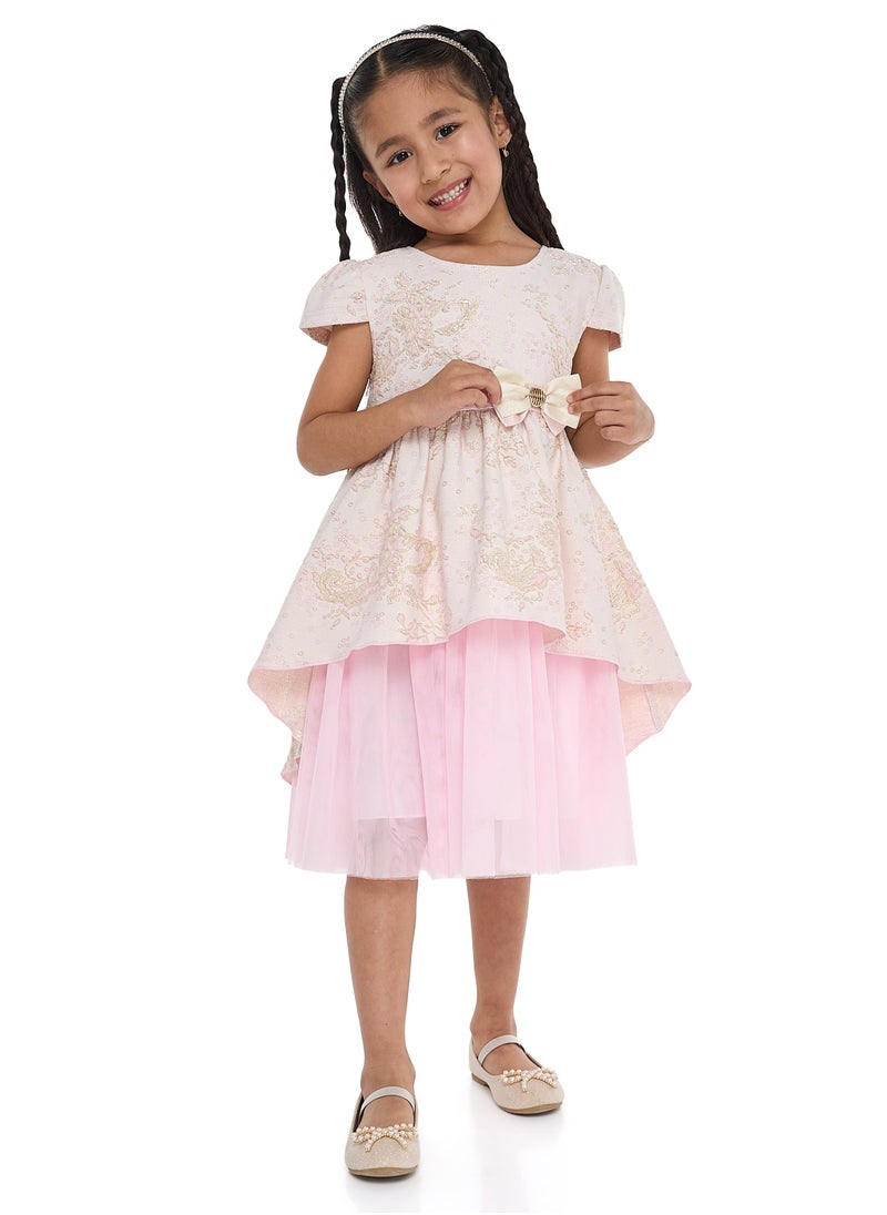 GIRLS ELEGANT LT PINK/GOLD JACQUARD & TULLE PARTY DRESS