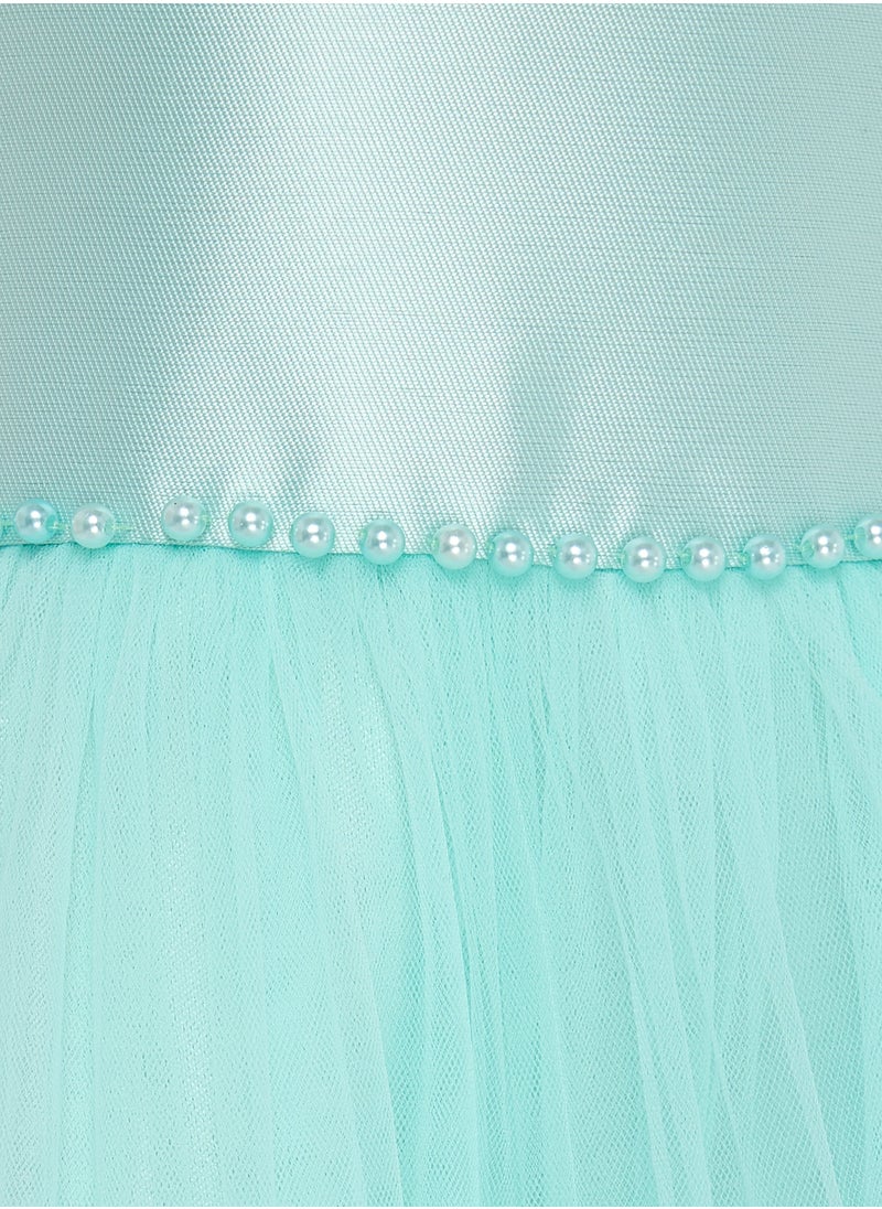 Chic Green Satin  Party Dress With Mesh & Decoration