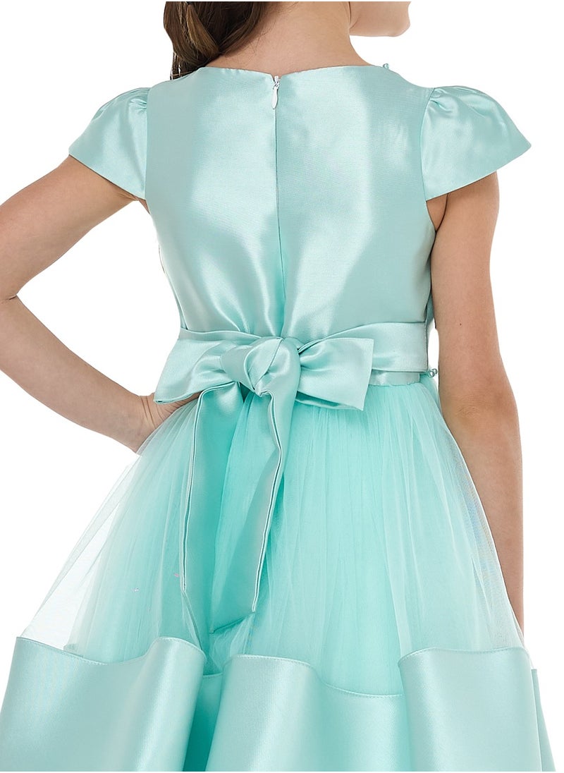Chic Green Satin  Party Dress With Mesh & Decoration