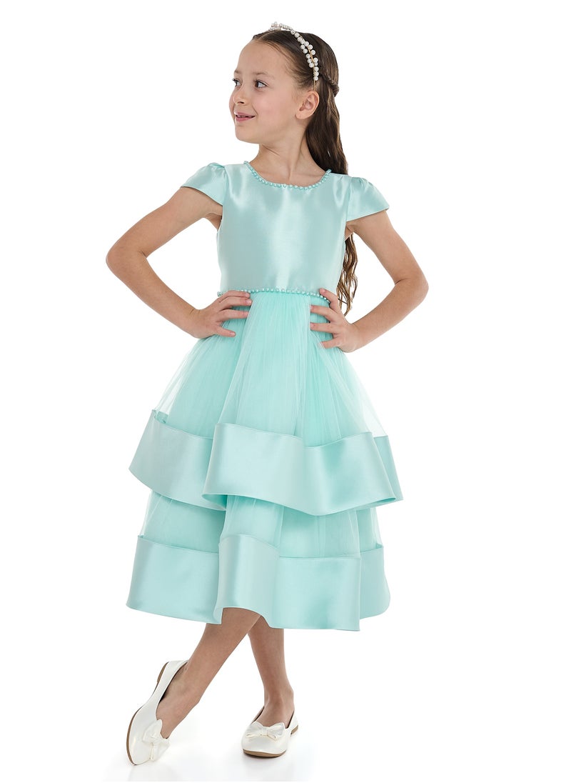 Chic Green Satin  Party Dress With Mesh & Decoration