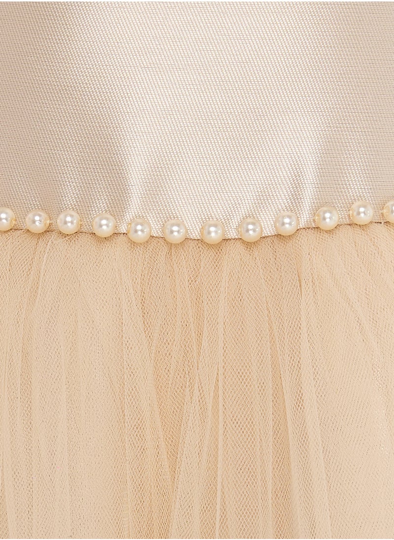 Chic Champagne Satin  Party Dress With Mesh & Decoration