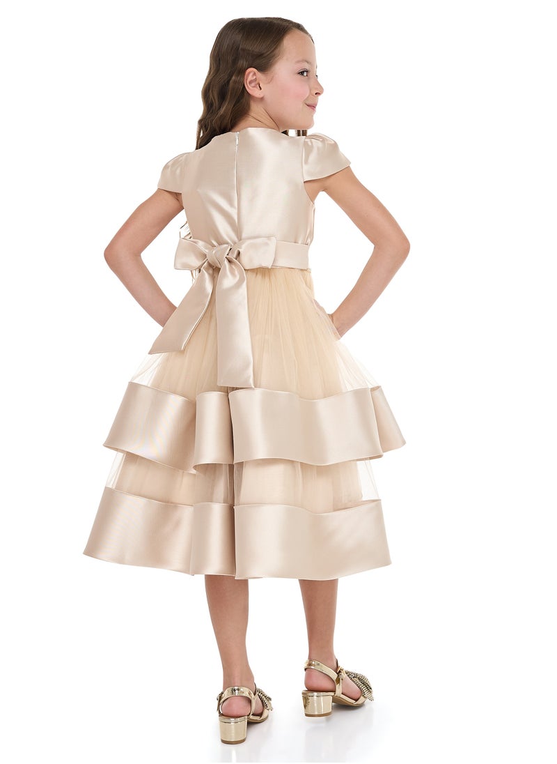 Chic Champagne Satin  Party Dress With Mesh & Decoration
