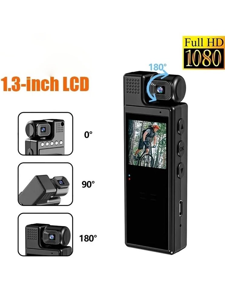 Mini Body Camera 1080P HD Sports CameraRotatable Night Vision Digital Video Recorder 1.3inch Bodycam Police Camera