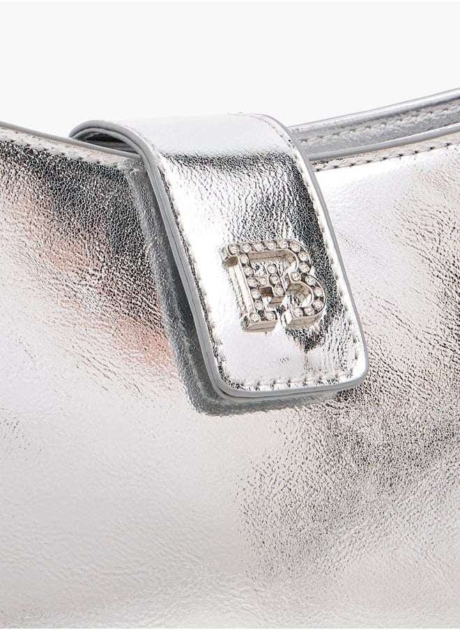 Women's Solid Shoulder Bag with Magnetic Closure and Strap