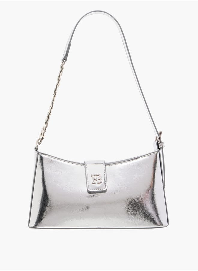 Women's Solid Shoulder Bag with Magnetic Closure and Strap