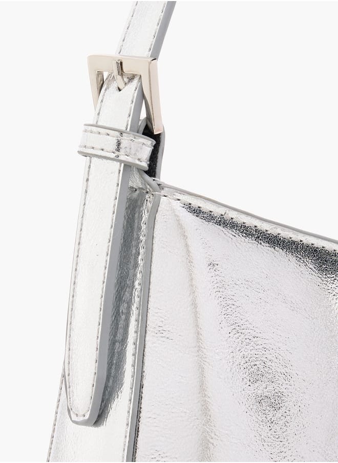 Women's Solid Shoulder Bag with Magnetic Closure and Strap