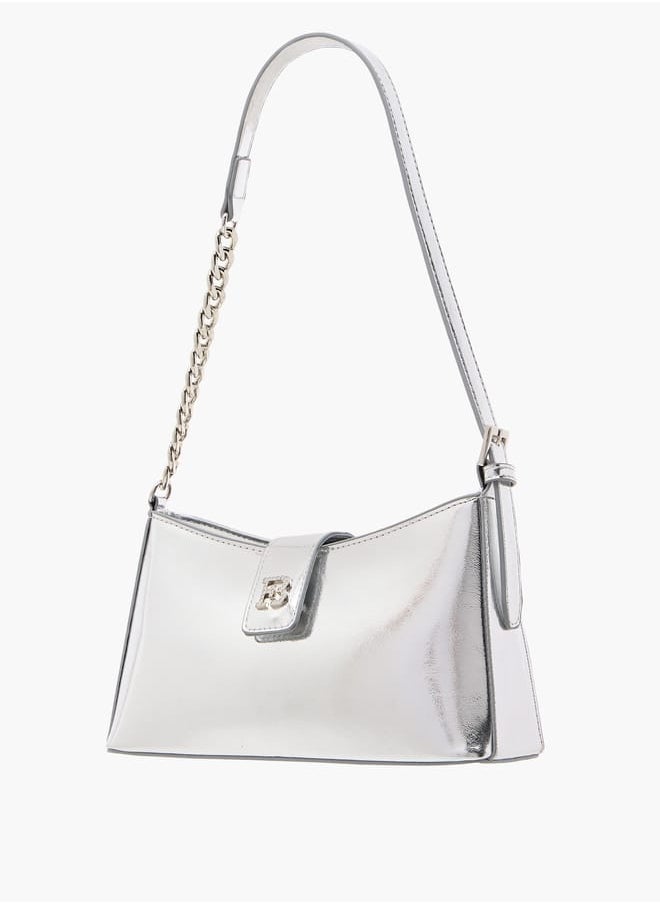 Women's Solid Shoulder Bag with Magnetic Closure and Strap