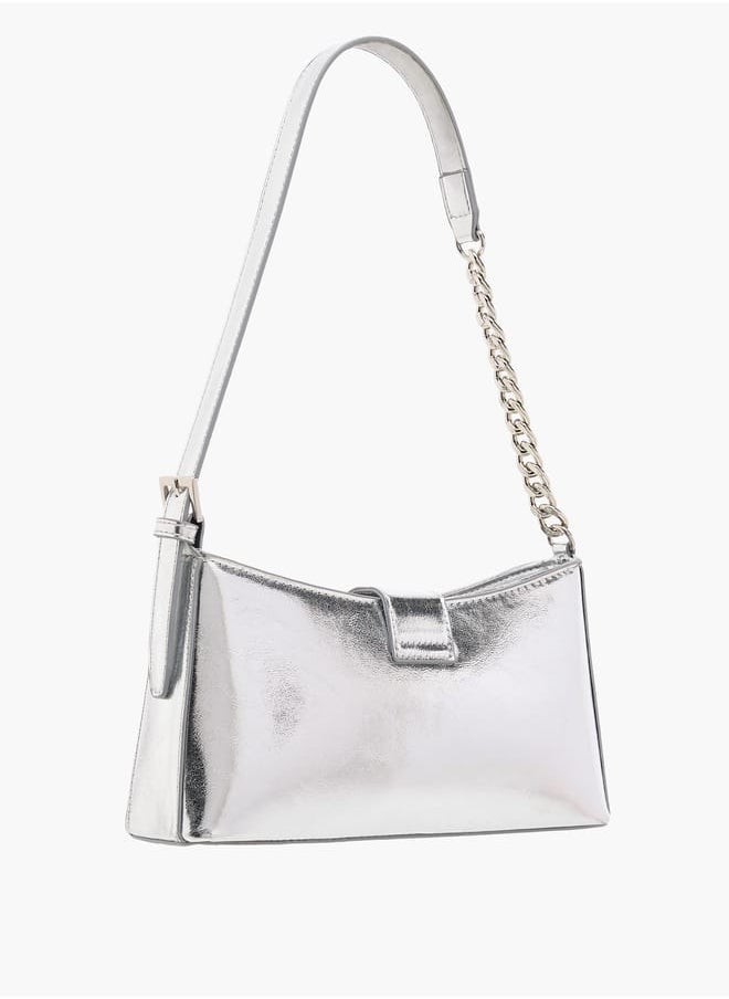 Women's Solid Shoulder Bag with Magnetic Closure and Strap