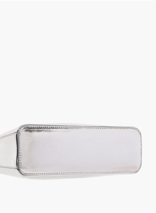 Women's Solid Shoulder Bag with Magnetic Closure and Strap