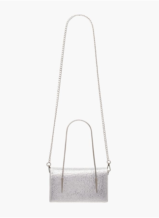 Women's Embellished Sling Bag with Chain Strap and Magnetic Button Closure